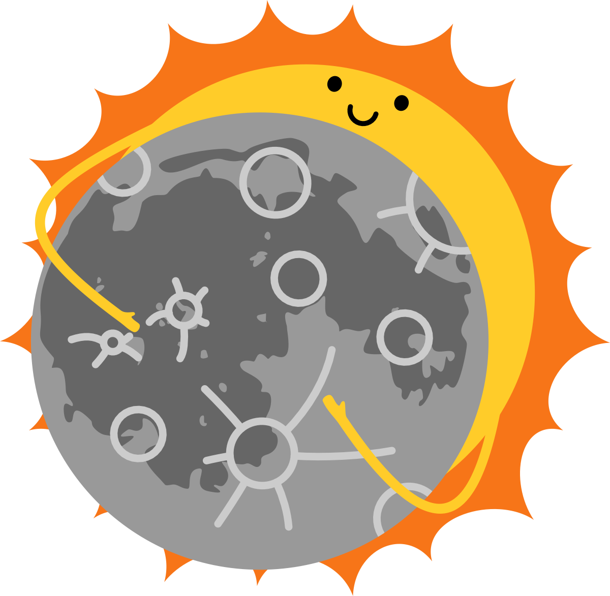 Cartoon illustration of the Sun hugging the Moon